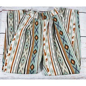 Southwest Aztec Pants Juniors High Waisted Pockets Brushed Cotton USA Vtg